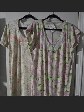 Cream Floral Nightgowns with Lavender and Green Print